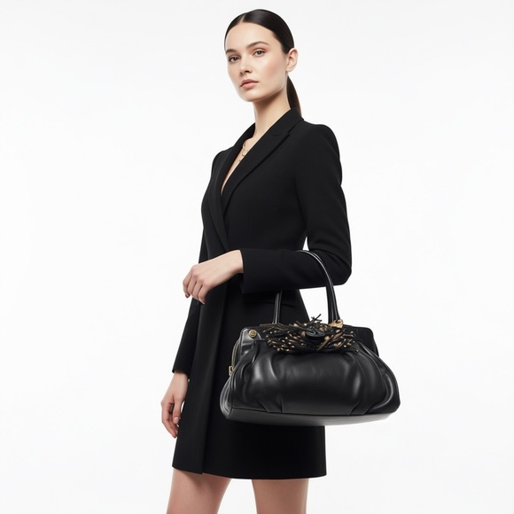 BRACCIALINI BLACK LEATHER BAG WITH FLORAL EMBELLISHMENT WOMAN - Picture 5 of 11